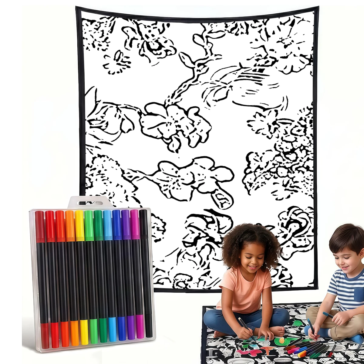 Vincent’s Flowers ( DIY Cozy Coloring Blankets -24 Markers, Cozy Velvet Ideal For Daily Use Home Decor And Kids Spaces