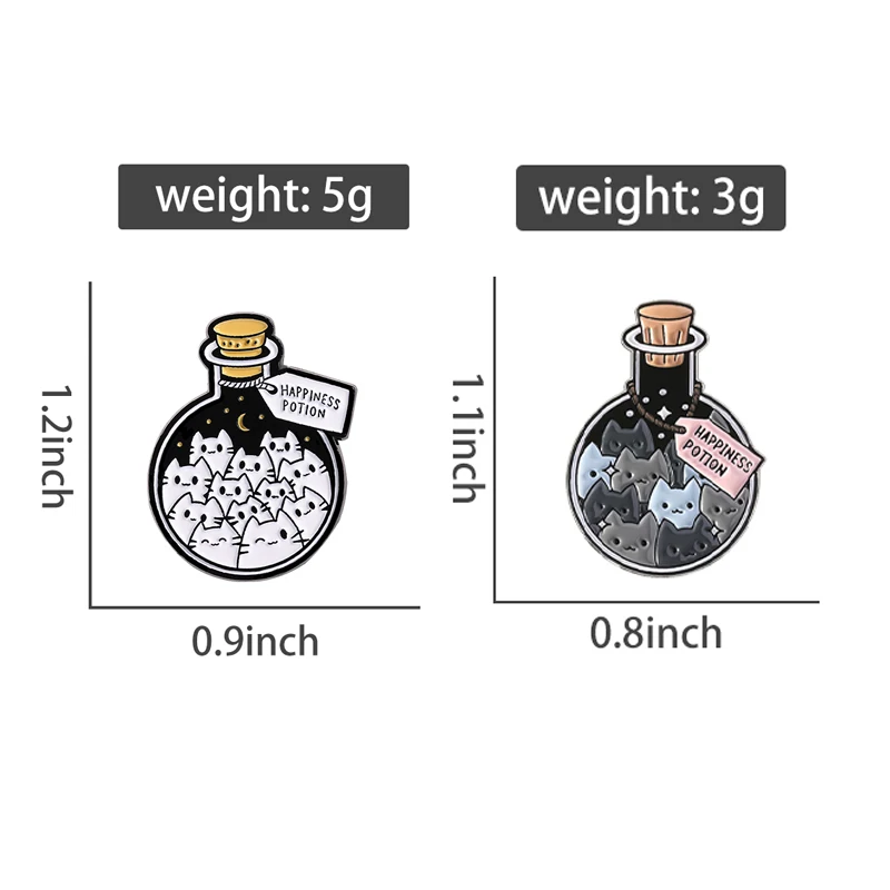 Happiness Potion Cat Collection Badge Enamel Pins Wizard Magic Potion Cat Elf Brooch Backpack Lapel Badges Fashion Jewelry Gifts