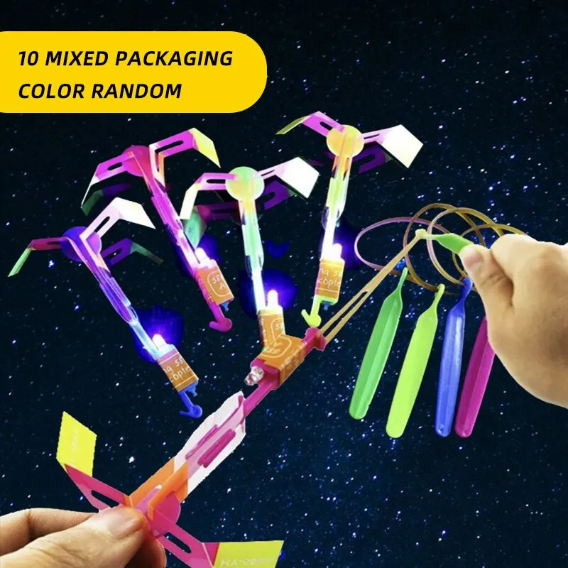 10 Pieces LED Flying Rocket Children Toys Slingshot Puzzle Christmas Gift