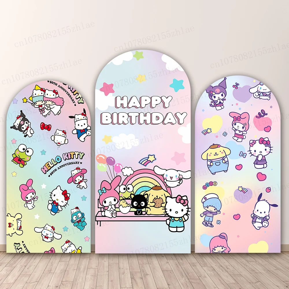 Hello Kitty Birthday Party Photo Background Pink Arch Cartoon Photography Backdrop Baby Shower Photography Backdrop