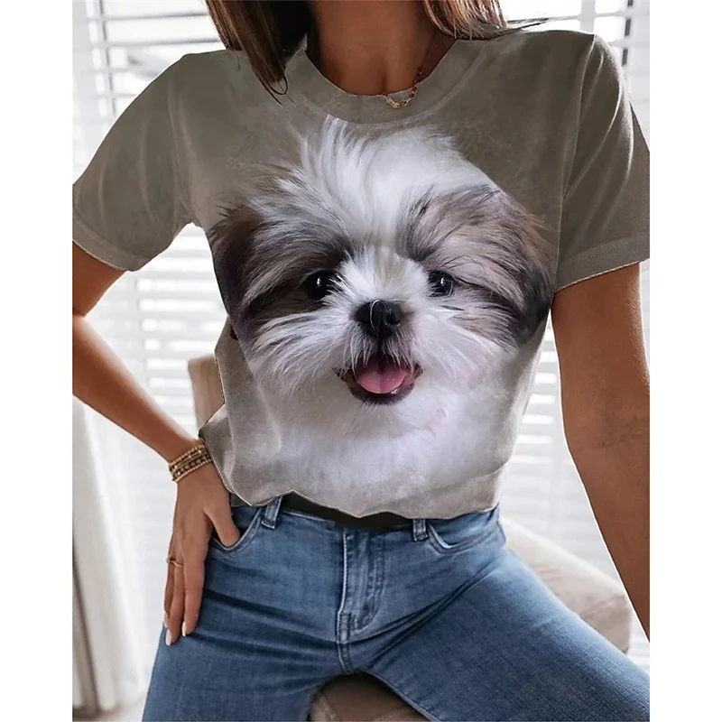 Funny Cat 3d Printed Summer Women's Short Sleeve Top Cute Dog Graphs T Shirt Fashion Street Crewneck T-Shirt XS-6XL Girl Tees