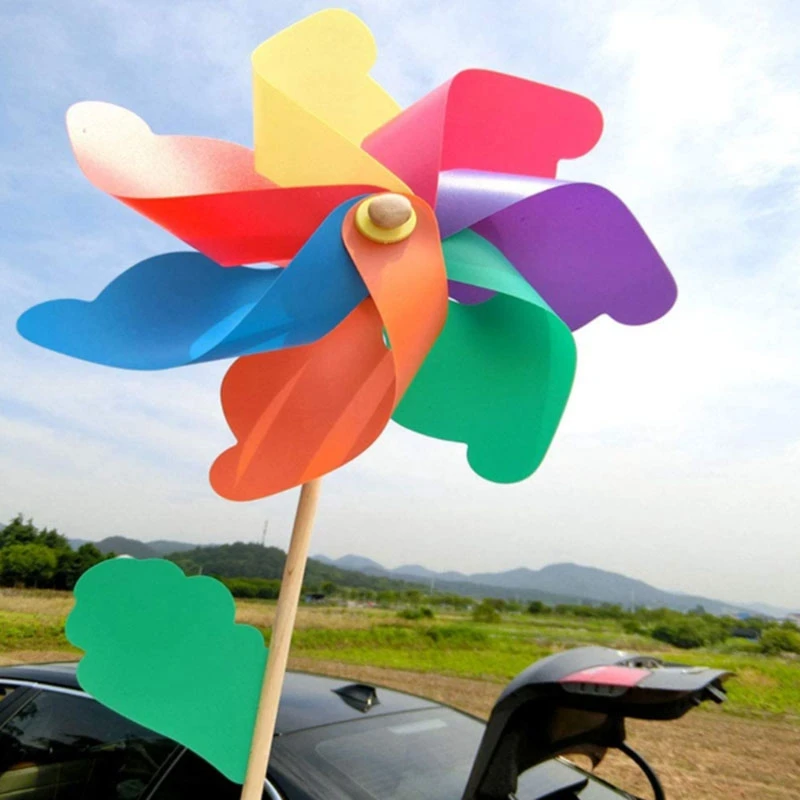 Pinwheels de palo de madera para niños, molino de viento para fiesta, juego de Pinwheels DIY, juguete para decoración de jardín y césped, 10 piezas