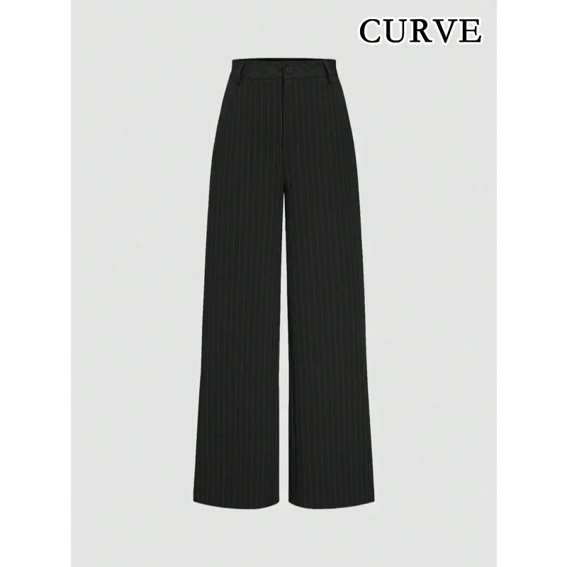 

Плюс размер 1XL-5XL новые осенние женские шикарные полосатые повседневные брюки с высокой талией и широкими штанинами