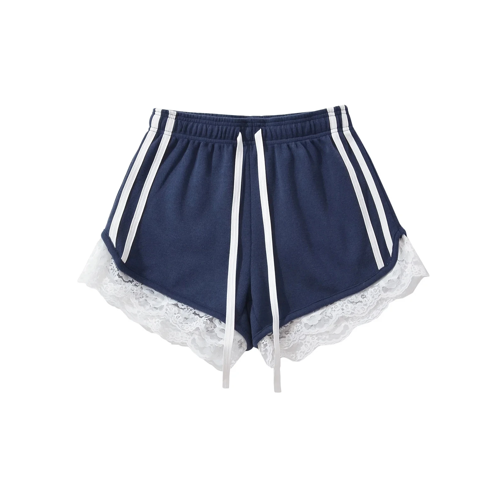 American Sle dentelle garniture épissure orts maison Simple décontracté jambe large pantalons de sport été taille haute polyvalent pantalons pour femmes