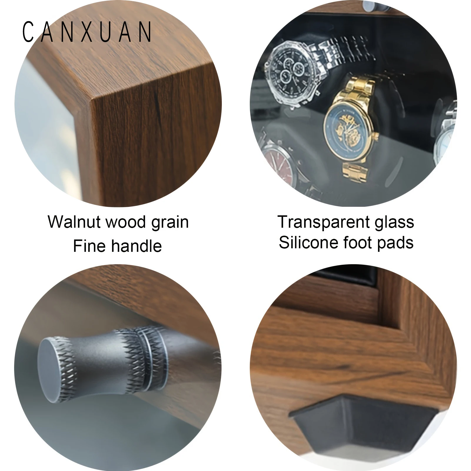 Automatic Watch Winder 6 Slots Walnut Grain Inner PU leather Quiet Motor 5 Modes Usb Cable Watch Winders With Led Light Gifts image 3