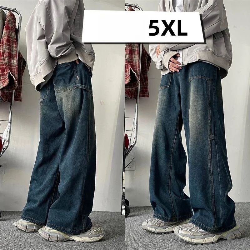 

Blue Distred Waed Wide Leg High Waist Jeans Men Women Spring Casual Straight Cut Trousers Youth Faion Resistant Wear