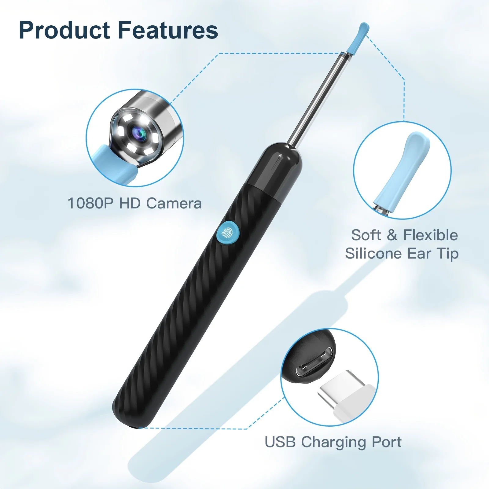 Ear Wax Remover,Wireless Otoscope Earwax Removal Tool 1080P HD WiFi Ear Endoscope With LED Light,3.5mm Visual Ear Scope Camera S