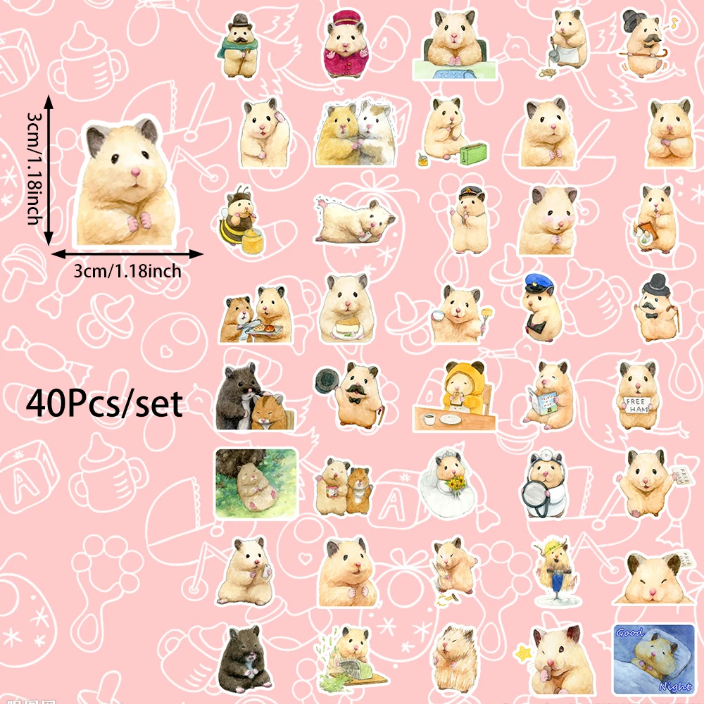 40pcs Little Hamster Stickers Can Be Used To Decorate Phone Cases,Helmets,Water Bottles,Luggage,Refrigerators,Etc., Self-Pasting