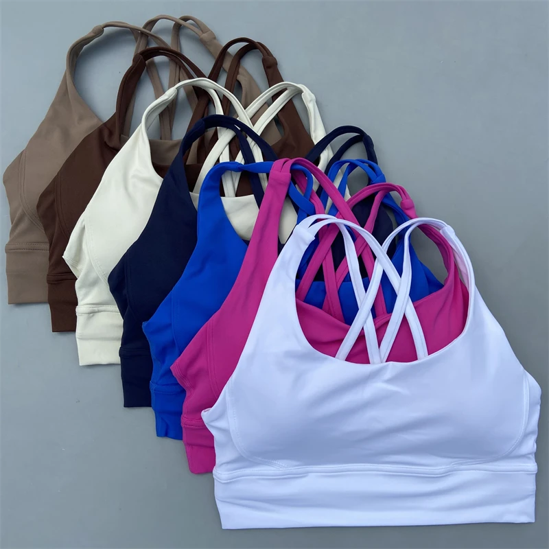 Reggiseno sportivo con spalline incrociate donna palestra sport Top High Support Fitness Bralette Yoga Vest Push Up Running Underwear con pettorina