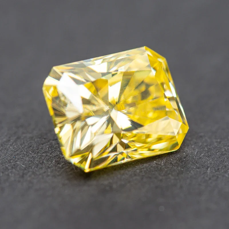 Moissanite Gemstone para Fazer Jóias, Corte Radiante, Cor Amarelo Limão, Diamante Crescido em Laboratório, Encantos DIY, Material com Certificado GRA