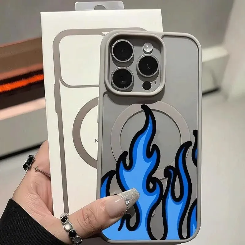 Blue Flame Phone Case For Samsung Galaxy S26 Ultra 5G Cases Magnetic Transparent Cover For S25 Plus S24 S23 FE A17 A37 A57 Funda
