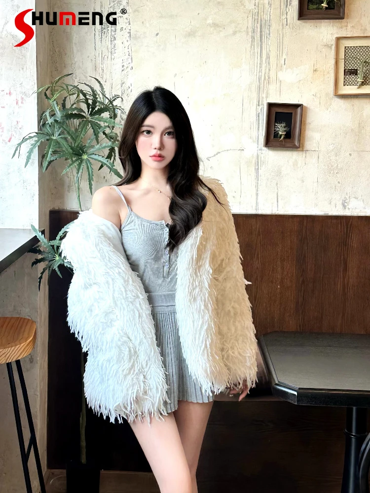 

Feminine Socialite Small Fragrant Imitation Fox Fur Female 2024 Autumn Winter New Feather Tassels Fairy Cardigan Plush Jackets