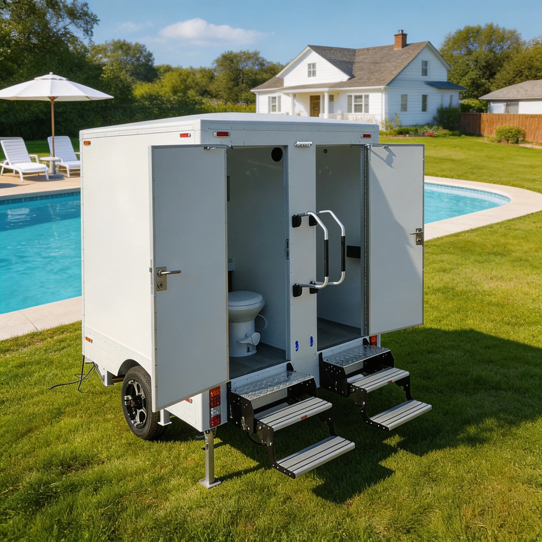 

Luxury Portable Restroom Trailer 2 Station Prefab House Outdoor Mobile Camping Park Shower Restroom Trailer Customizable