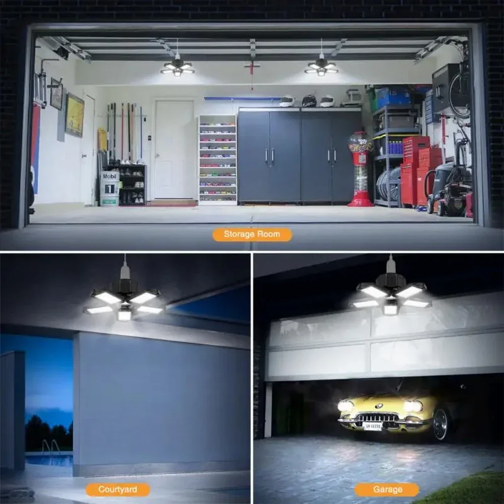 New E27/E26 60W  Garage Light Adjustable Deformable Fan Garage Light  Warehouse Ceiling Industrial Work Light