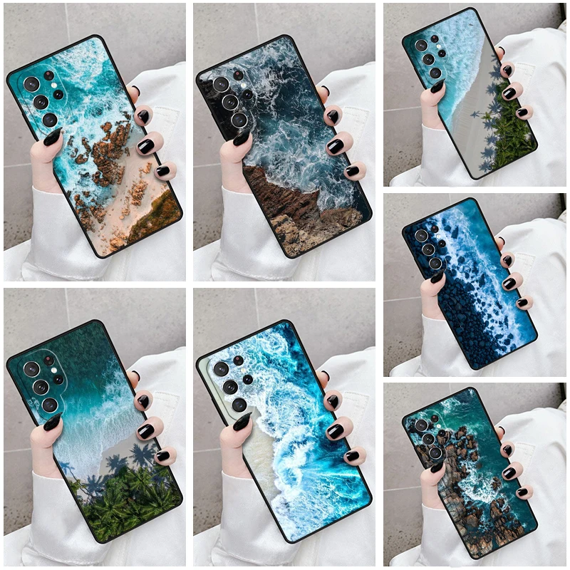 Phone Case For Samsung Galaxy S24 S23 S21fe S22 Ultra Plus Note 10 20 S8 S9 S10 Cover Blue Sea