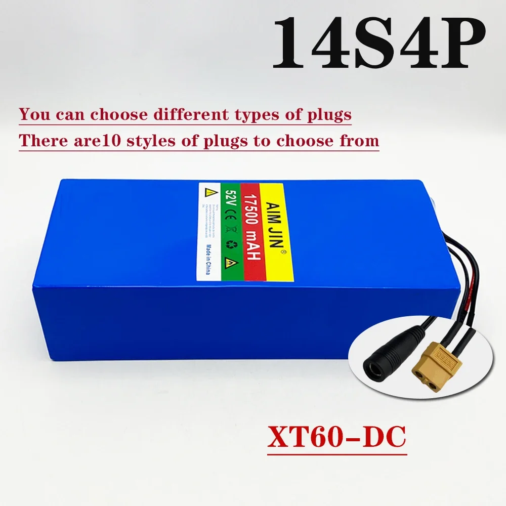 14S5P 18650 lithium battery 52V 17500mAH with BMS For 1500W various electronic devices and transportation equipment with charger