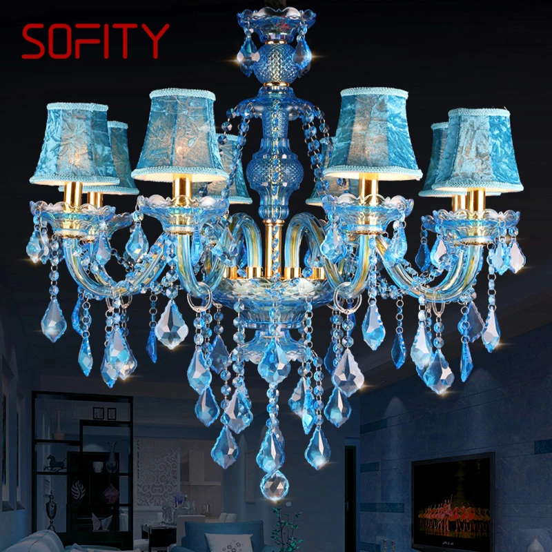 

SOFITY Blue Style Crystal Pendent Lamp European Candle Art Lamp Living Room Restaurant Bedroom Net KTV Chandelier