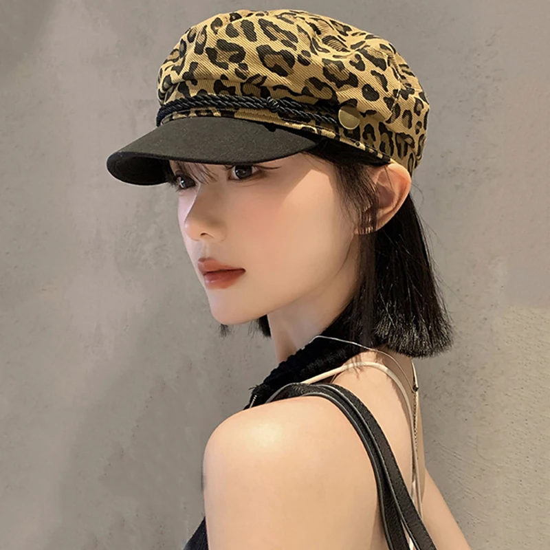 New Women Leopard Beret Hat Vintage Octagonal Cloud Pumpkin
