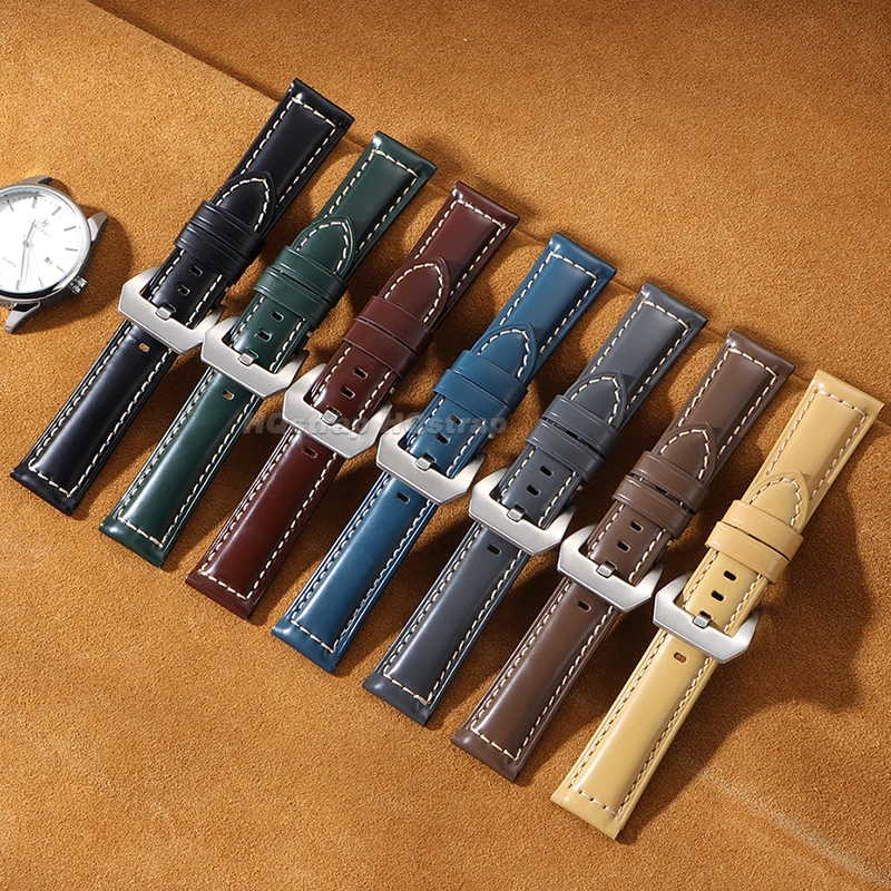 22mm 24mm High Quality Oil Wax Leather Watch Band for Panerai for Omega for Rolex Strap Sport Comfortable Universal Bracelet