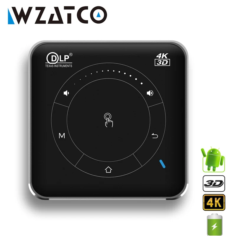 WZATCO P11 Wireless 3D Projector DLP Handheld Pocket Proyector Build-in Battery Support AirPlay Miracast Camping Projector