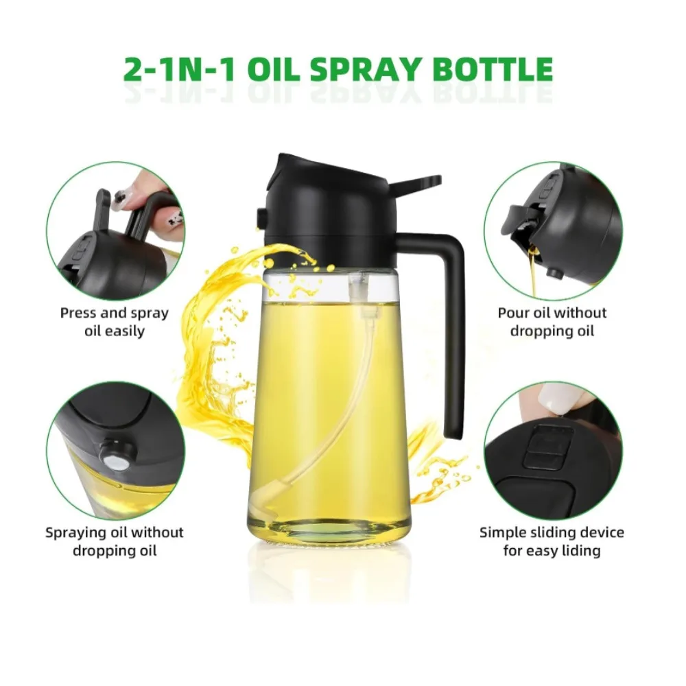 16oz/470ml Olive Oil Sprayer for Cooking - 2 in 1 Glass Olive Oil Dispenser for Kitchen Gadgets, Air Fryer, Salad, and BBQ - view 4