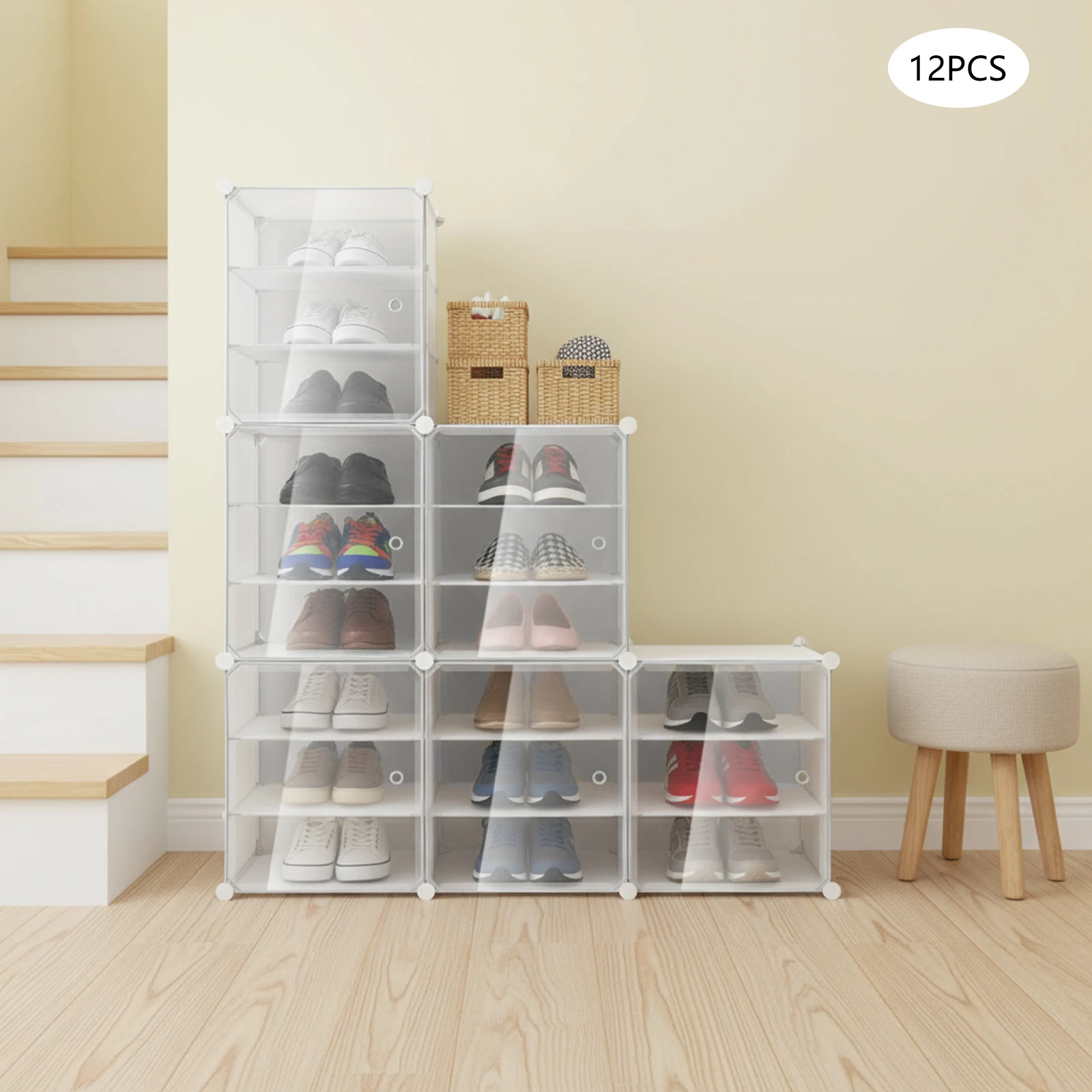 

12-Pack Foldable Stackable Shoe Boxes Transparent Dust-Proof Storage Container for Shoes Boots Books, Home Office Organization