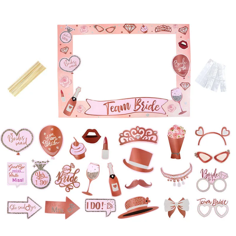 1set Team Bride To Be Photography Props Paper Frame Rose Gold Brides Maid Bachelorette Party Wedding Gift Decoration Supplies