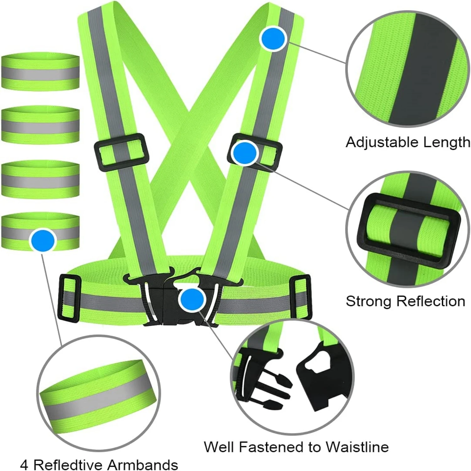 Reflective Straps High Visibility Highlight Adjustable Safety Vest Elastic Strip Security Traffic Night Working Running Cycling