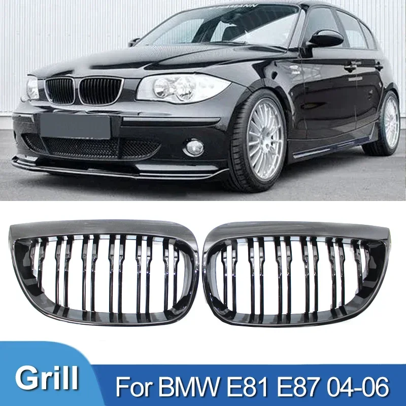 Pulleco For BMW E81 E87 120d 120i 130i Car Grill Front Kidney Grille Racing Grills Gloss Black Grille 2004-2006 Auto ABS Grilles