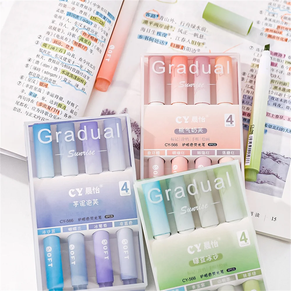 

4pcs/set Macaron Gradient Highlighter Pens DIY Photo Album Colorful Marker Pen Student Draw Stationery