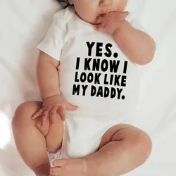 2023 Baby Summer Clothes Yes I Know I Look Like My Daddy Letters Print Baby Rompers Summer Cotton Newborn Baby Clothes