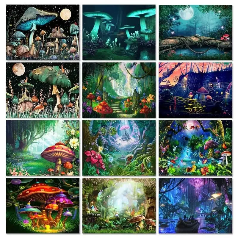 

584524 Painting By Numbers Magic Forest Landscape Home Decor Diy For Adults Acrylic Paint By Numbers Abstract Mushroom