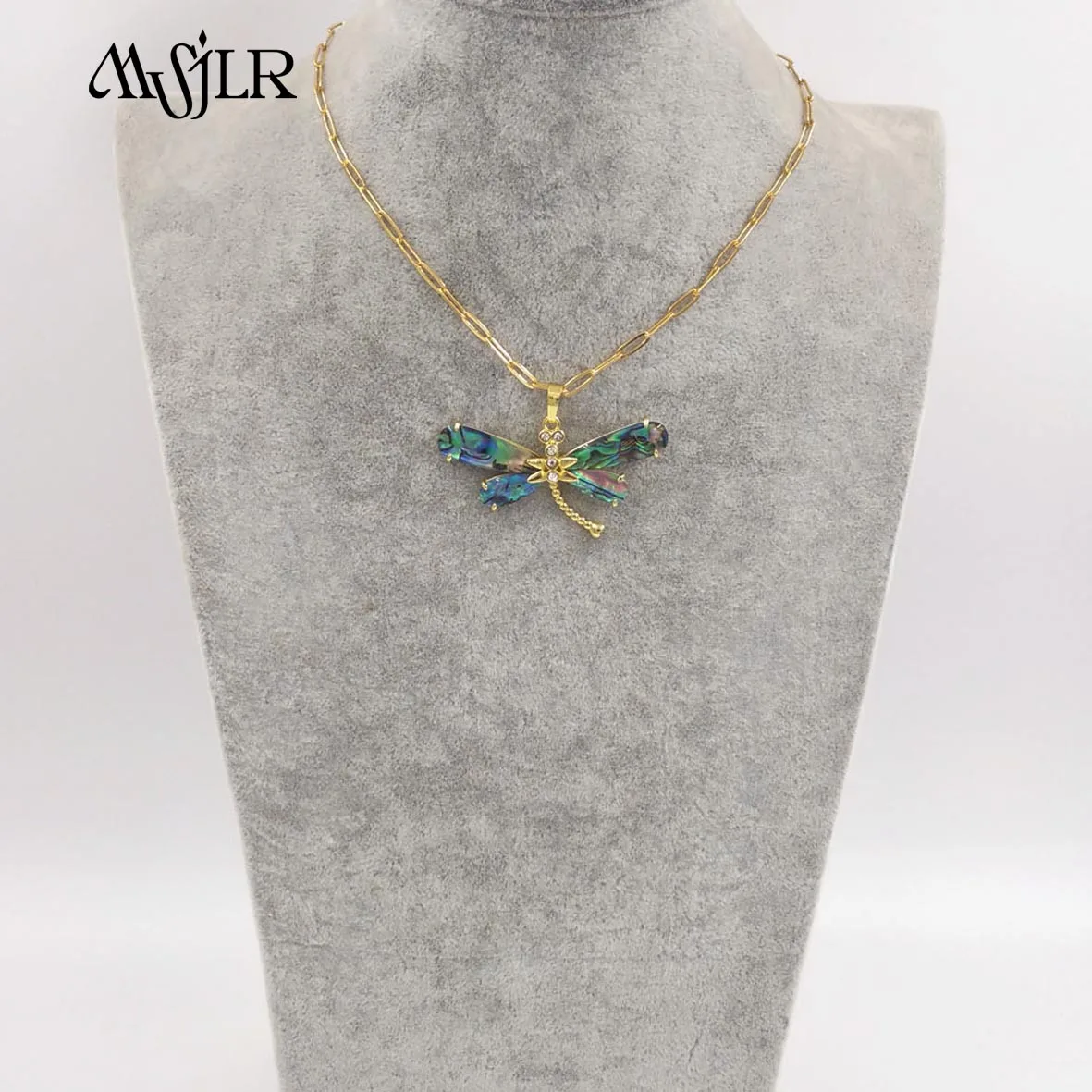 

MVN134 5 PCS Natural Shell Dragonflies Shape 18+2Inch Necklace With Real Gold Plated For Friends Fashion Jewelry