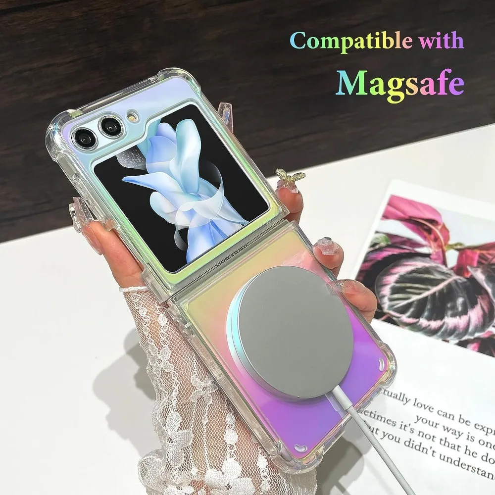 

Gradient Aurora Laser Magsafe Case for Samsung Galaxy Z Flip 5 4 3 Flip5 Fold5 Fold4 Magnetic Transparent Acrylic Airbag Cover