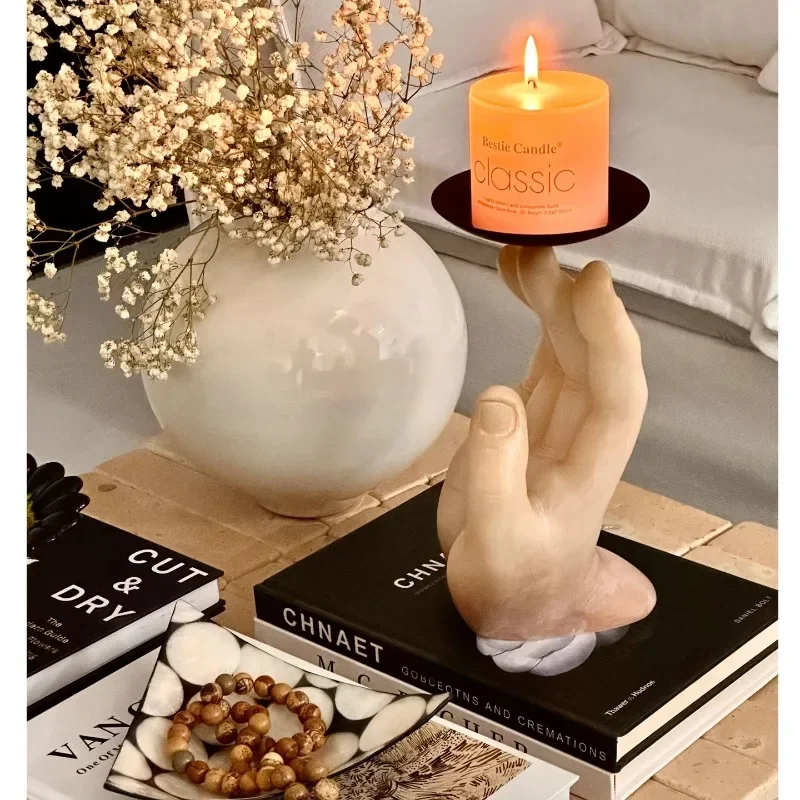 Creative Abstract Resin Giant Hand Candle Holder Entryway Dining Table Decoration Home Realistic Hand Sculpture Art Candlestick