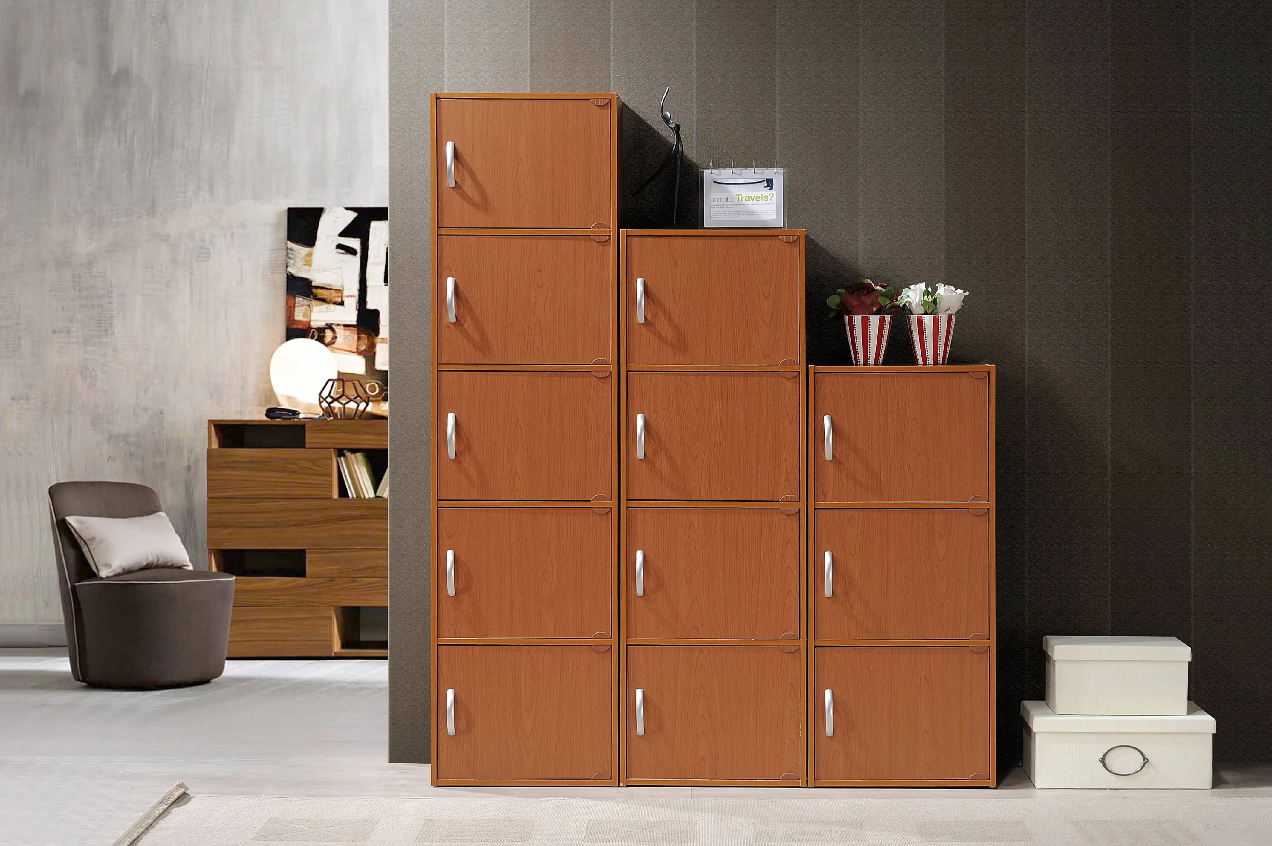 Hodedah-Armoire à 3 portes, rouge