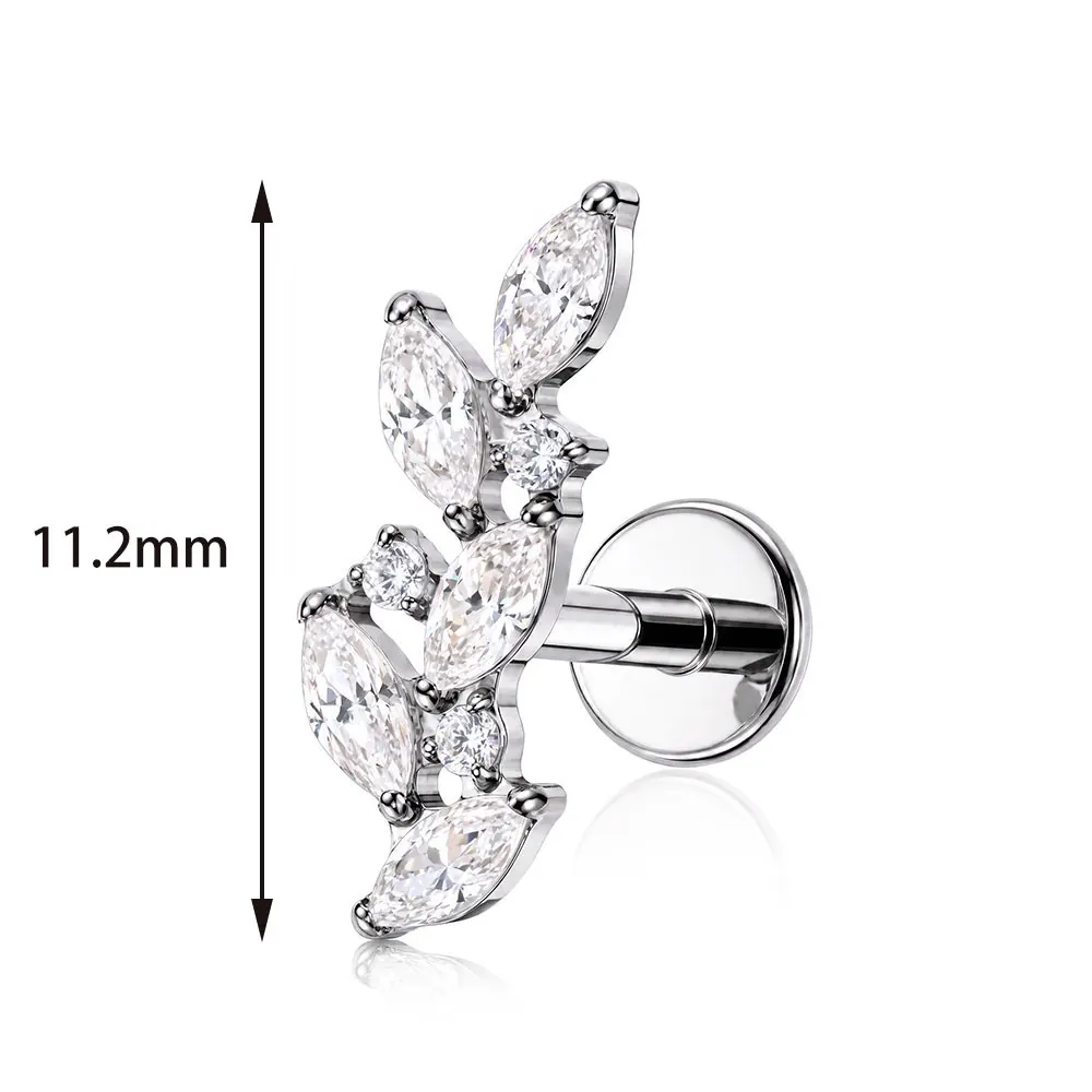 ZOOR ASTM F136 Titan mit Medusa CZ Blättern Helix Labret Piercing Tragus Conch Helix Flat Back Stud Knorpelohrring – Detail 2