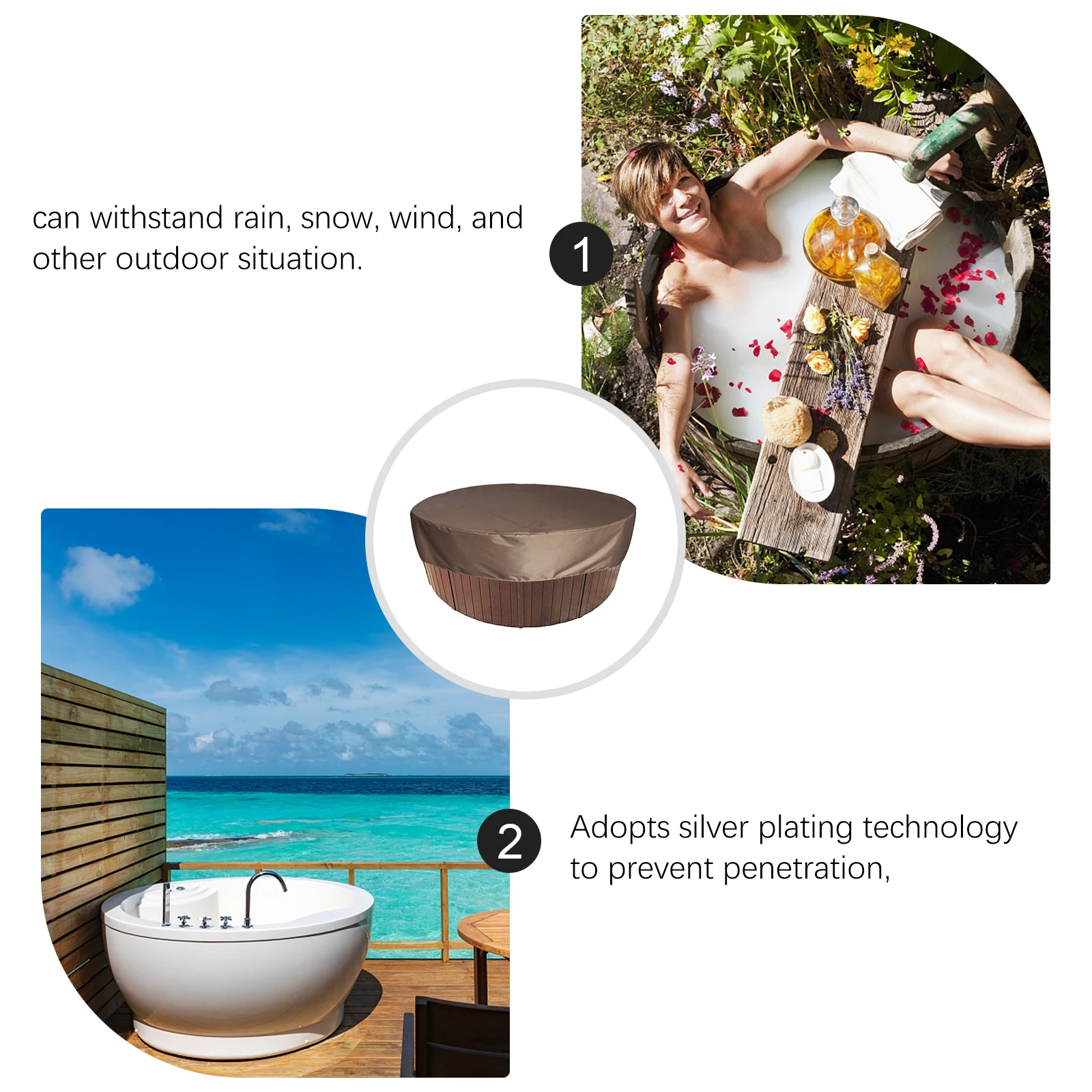 

1pc Round Hot Tub Cover 190x30cm Coffee Waterproof Silver Coated Polyester Bathtub Protector Pool Shade Spa Cover Weatherproof