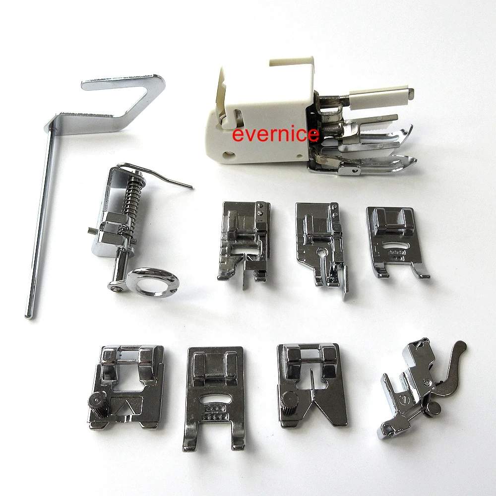 10 Presser Feet & Plastic Box For Elna 1010,2110,520 eXperience,6000,8000,Lotus+