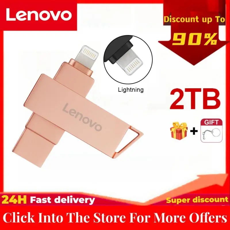 Lenovo 2TB USB Flash Drive 2-IN-1 Lightning Pen Drive 1TB For Iphone Ipad Android OTG Pendrive Memory Stick 128GB For Ps4