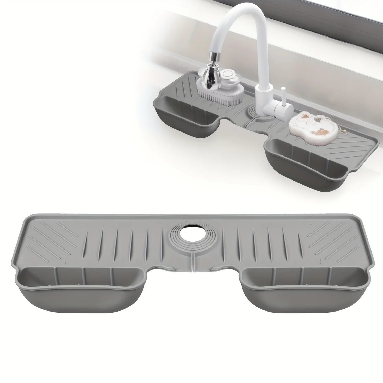 

Регулируемый силиконовый брызговик для раковины и коврик для смесителя — водопоглощающая, нескользящая дренажная накладка со встроенным держателем губки