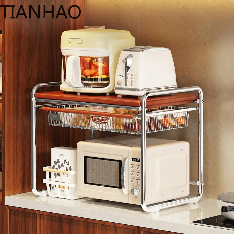 Kitchen rack, countertop, double-layer microwave oven, rice cooker, storage rack, oven bracket, drawer type seasoning rack