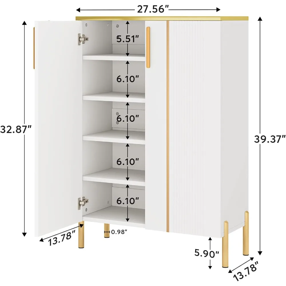 خزانة تخزين الأحذية باللونين الأبيض والذهبي مكونة من 6 طبقات مع أبواب للمدخل من Little Tree #3