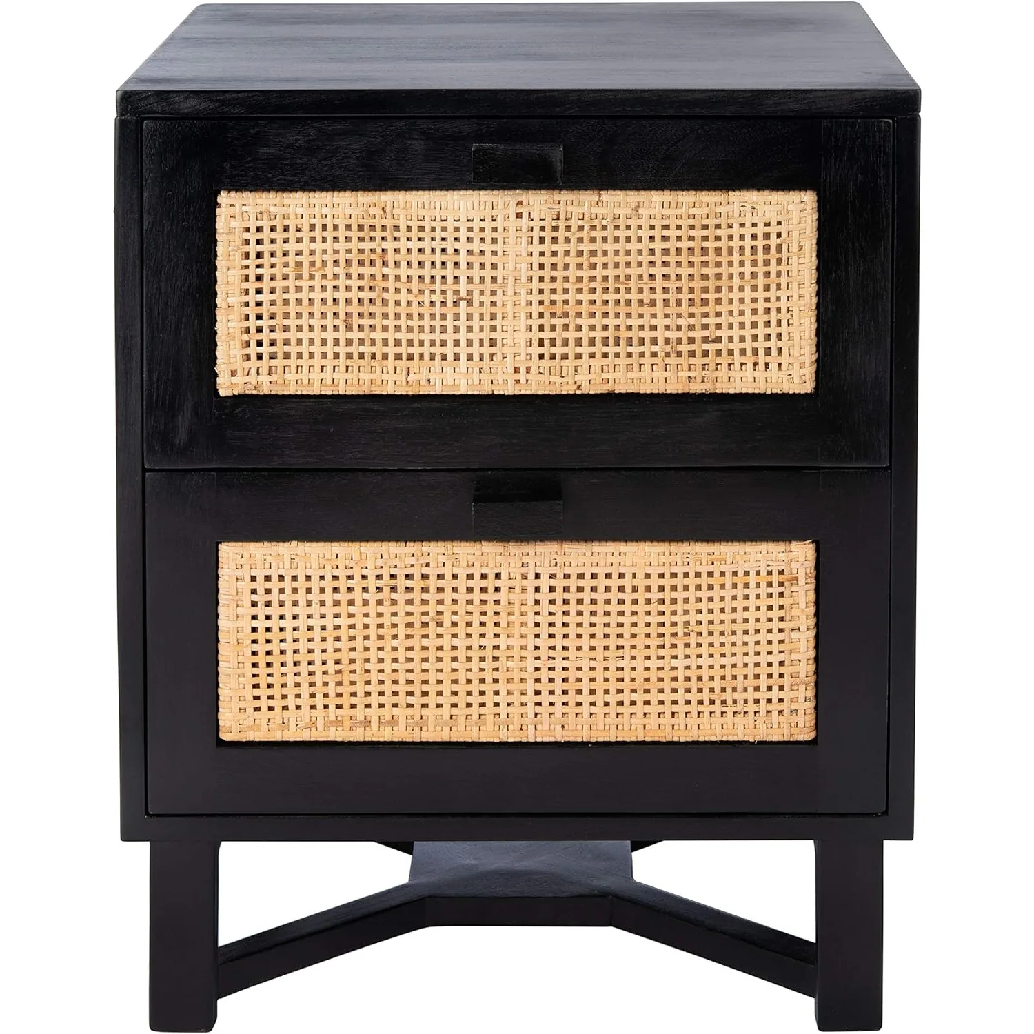 Home Collection Hedwig Black and Natural Rattan 2-Door Nightstand