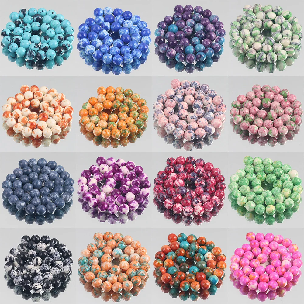 Natural Stone Pink Blue Red Colored Rain Jaspers Round Loose Beads for Jewelry Making DIY Woman Bracelet Necklace 4/6/8/10/12mm