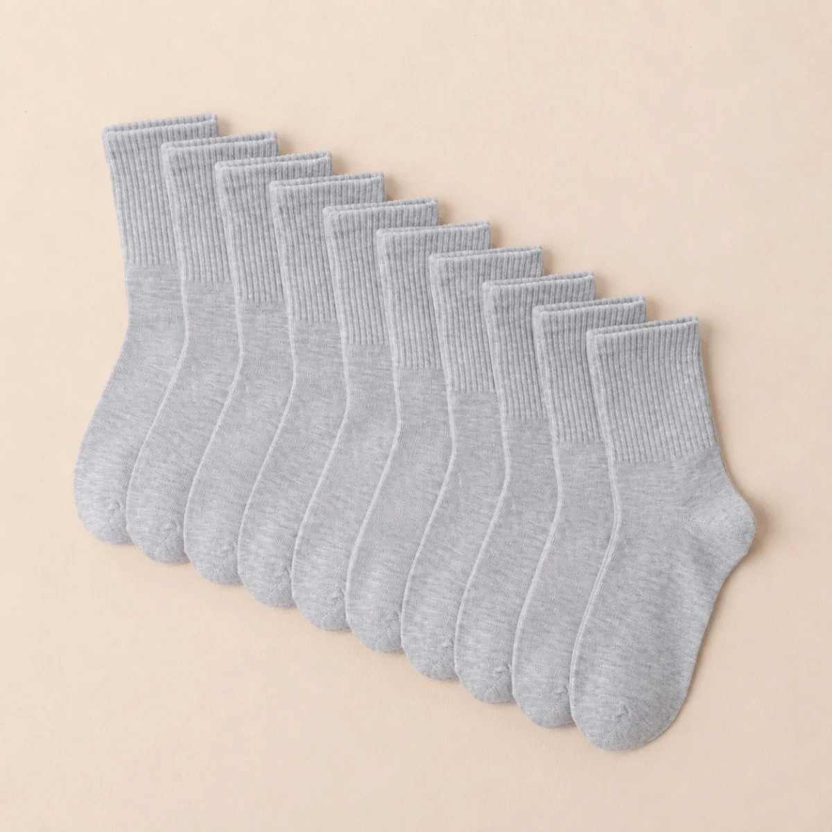 5/10 Pairs of Gray Women's Mid-Calf Socks, Solid Color, Breathable, Comfortable, Soft, Skin-Friendly, Moisture-Wicking, Gentle, Elegant, Interesting, Fashionable, Simple, Versatile, Suitable for Spring, Summer, Autumn,