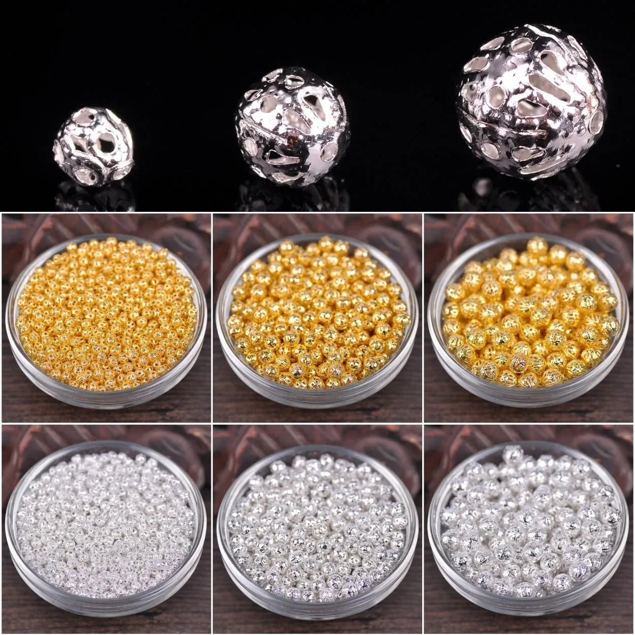 

4mm 6mm 8mm Round Hollow Brass Metal Loose Spacer Beads Lot For Jewelry Making Accessories DIY Crafts