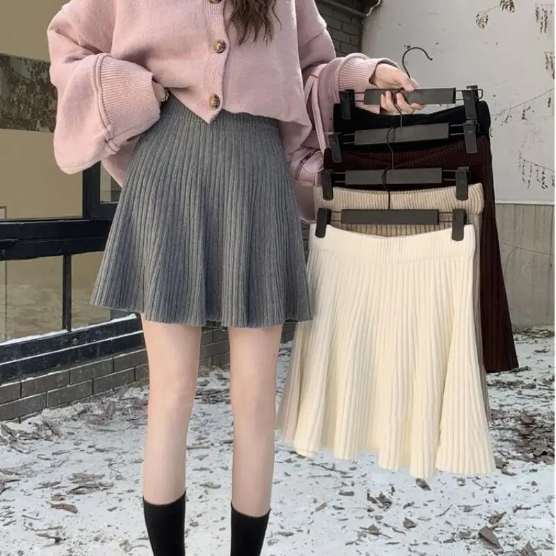 

Вязаная юбка для девочек на осень и зиму Kawaii Sweet с высокой талией Модная короткая стильная плиссированная юбка Универсальная юбка трапециевидной формы Dopamine Hot