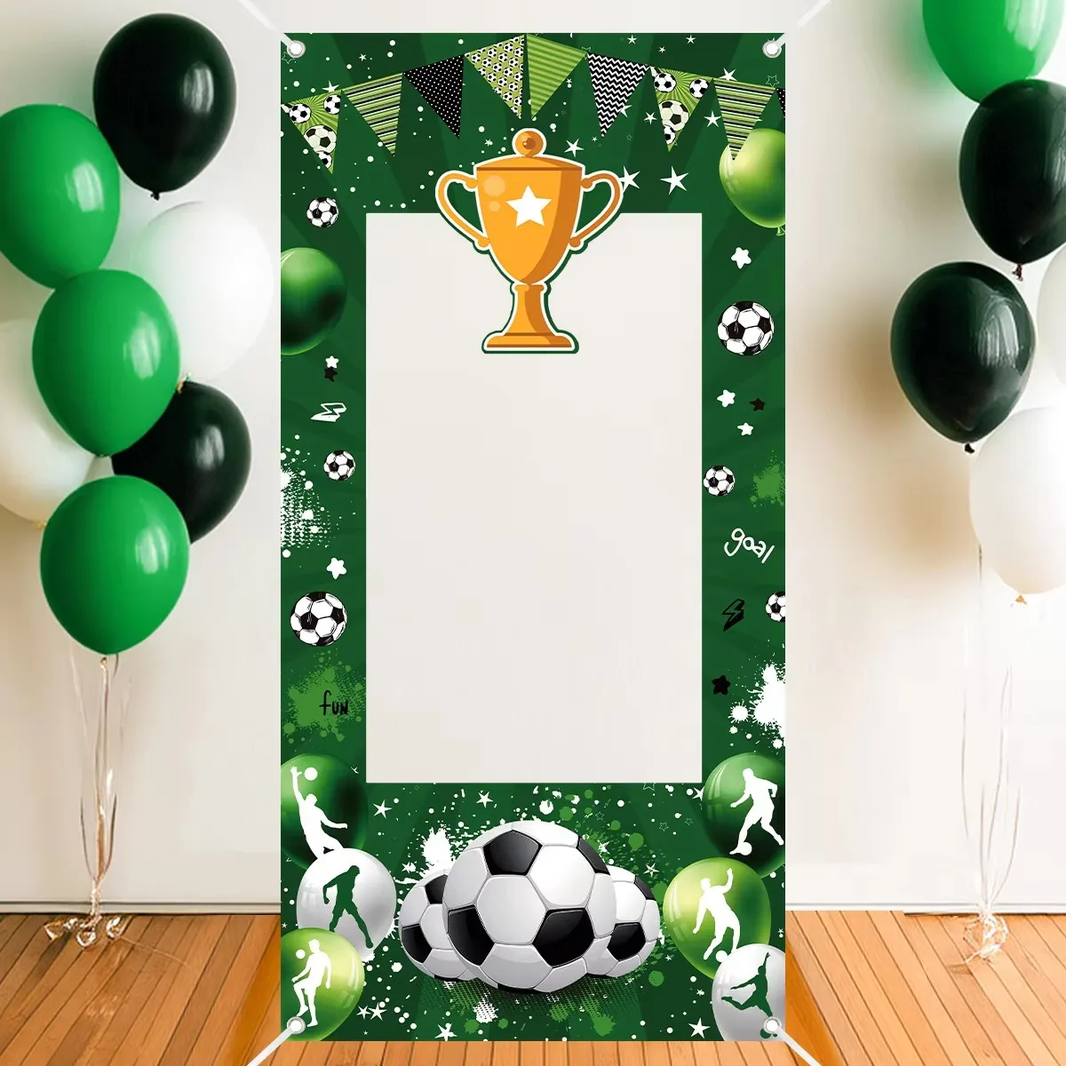 Image of 1 grüner Fußball-Dekorations-Fotorahmen, Hintergrunddekoration für Geburtstags-Sportpartys