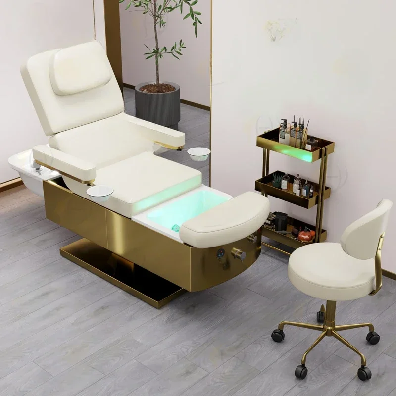 Head, foot, facial eyelash spa beauty salon bed, hair washing electric table bed